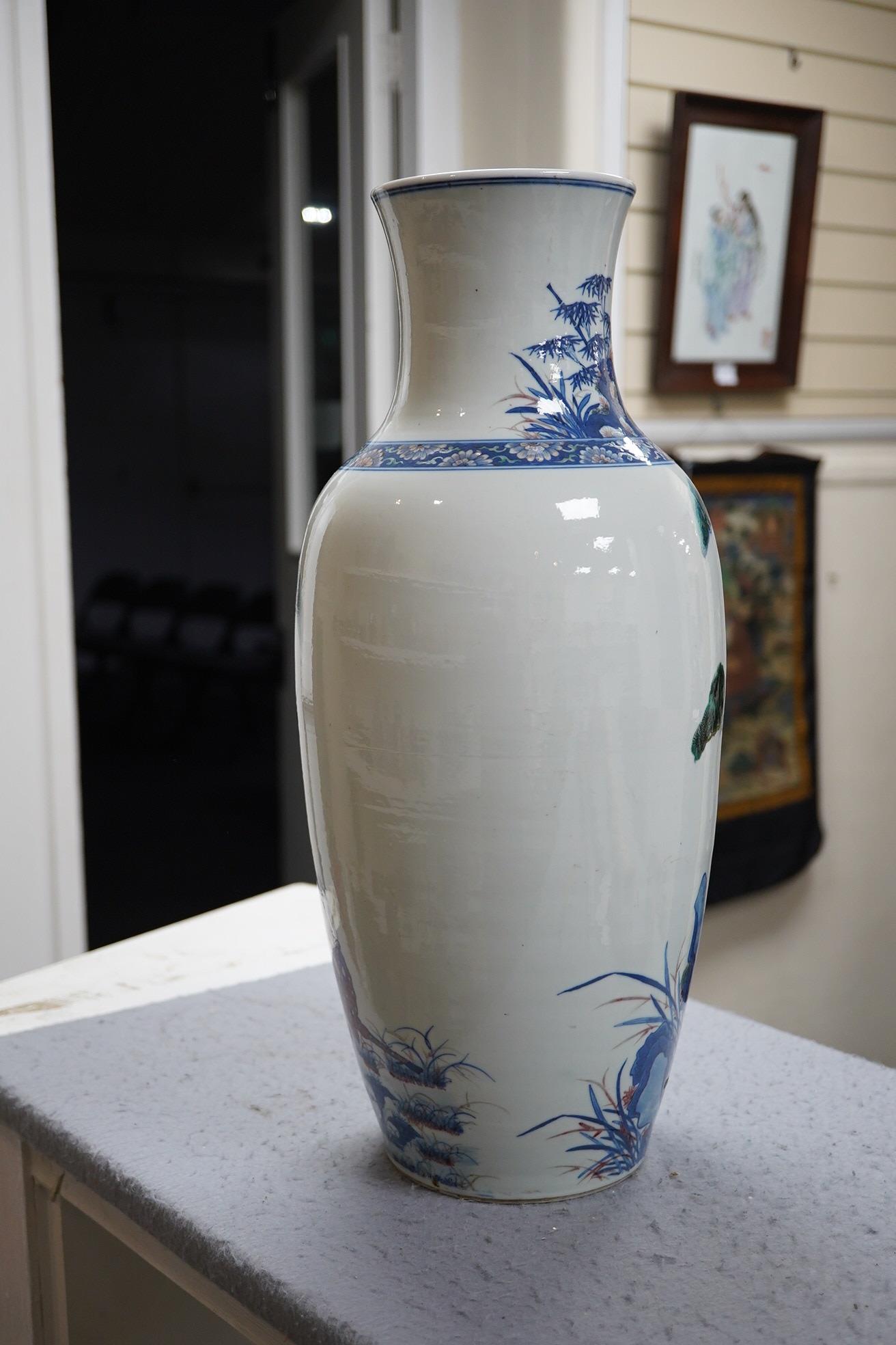 An unusual Chinese underglaze blue and copper red ‘longevity’ vase, 19th century